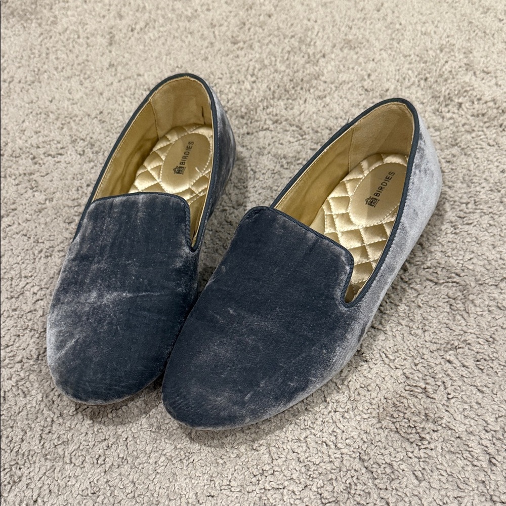 Birdies Velvet Flats in Blue/Gray
